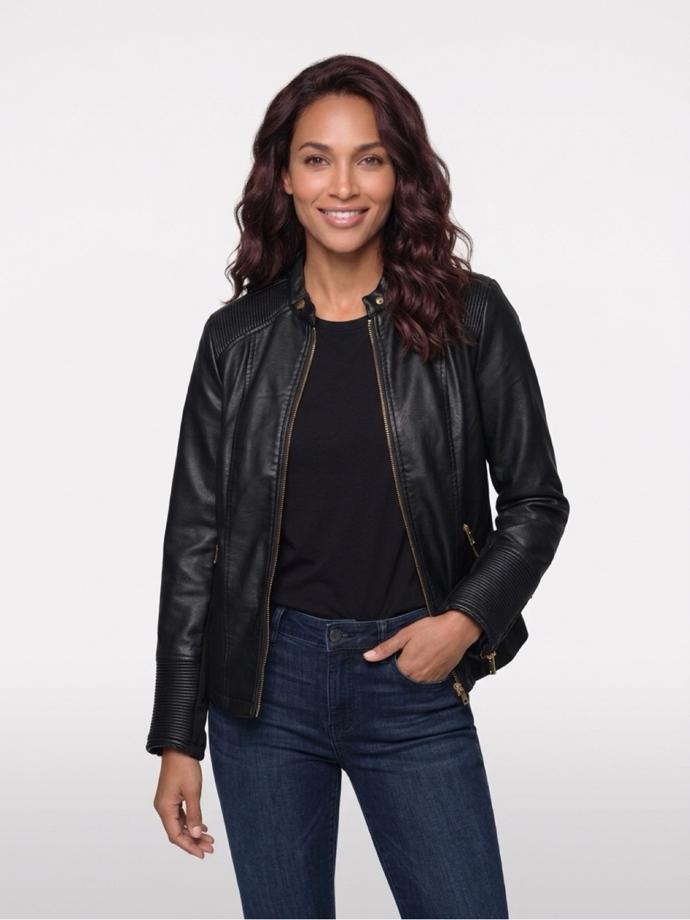 torrid Black Faux Leather Moto Jacket with Quilted Details